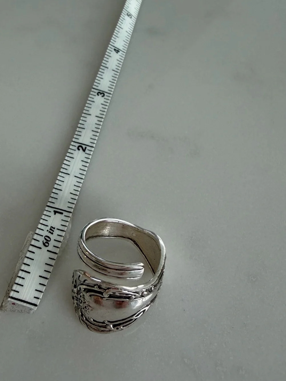 Vintage-Inspired Silver Spoon Ring - Sculpted Floral Accent